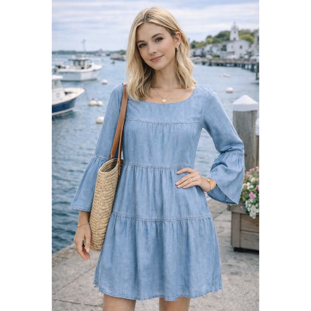 BEACHLUNCHLOUNGE Chambray Soft Lyocell Gianna Tiered Dress Size Small